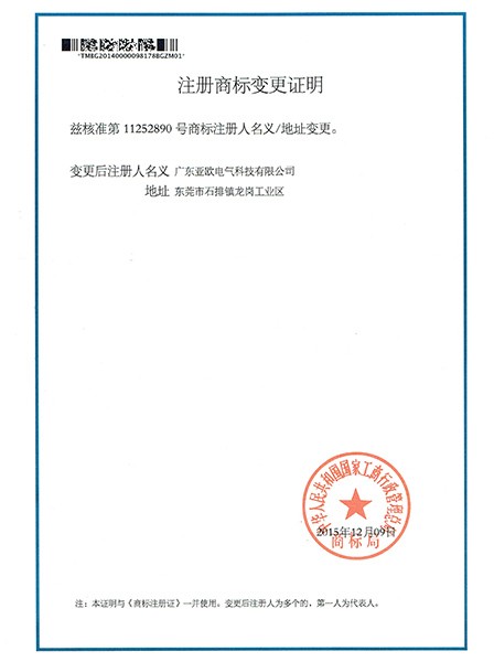 商標變更證明